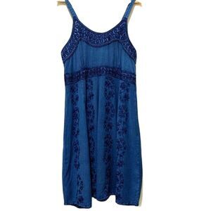 Agan Traders Boho Fairy Grunge Blue Rayon Sleeveless Dress size large appliqué